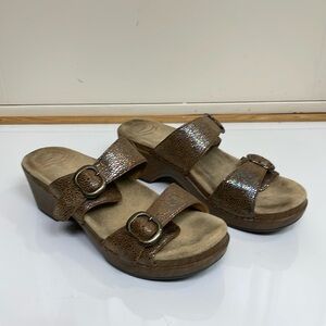 Dansko Sophie Tan Iridescent Double Strap Clogs